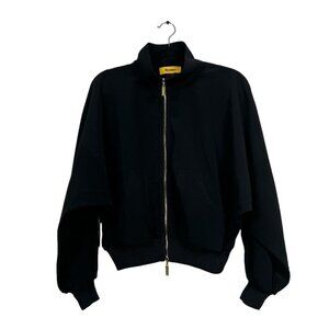 St. John Lightweight Bomber Jacket Gold Tone Zip Black‎ Sz P Yellow Label - riri